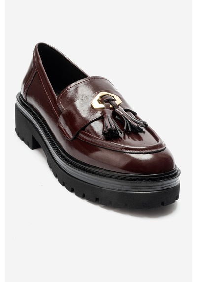 Luvi Shoes Marsy Bordo Rugan Hakiki Deri Püsküllü Kadın Loafer Ayakkabı