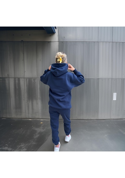 Ceyss Design Unisex Üç İplik Şardonlu Oversize Hoodieli Eşofman Takımı-lacivert Lacivert