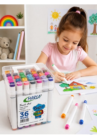 36 Renk Çift Uçlu Marker Kalem Seti Touch Art Boyama Ve Çizim Kalemi Kutulu Çok Renkli