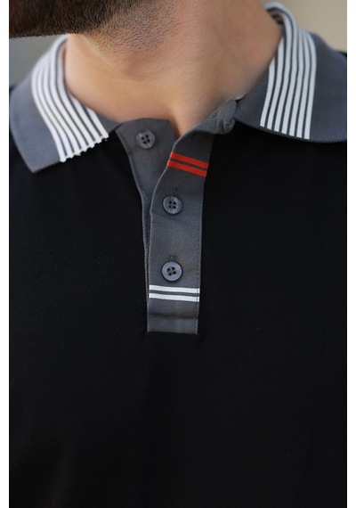 Madmext Siyah Polo Yaka Erkek T-shirt E7147 Siyah