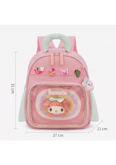 Peluşlu Ve Karışık Figürlü Rozetli Kız 3-7 Yaş Çocuk Sırt Çantası Anaokulu Kreş Çantası Pembe