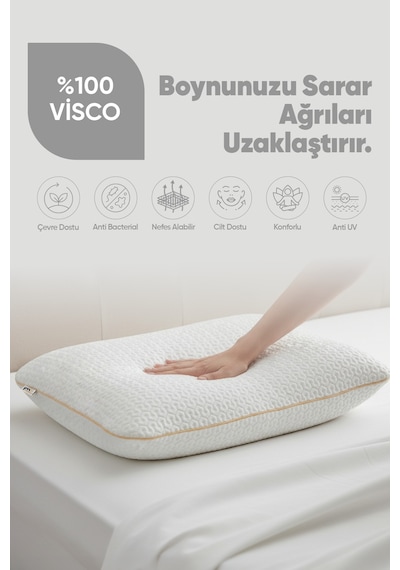 Visko Yastık - Ortopedik Uyku Yastığı - Tombul Düz Visco Yastık - Cilt Dostu Anti Uv Beyaz