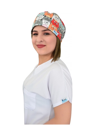 Turuncu Kediler Desenli Cerrahi Bone