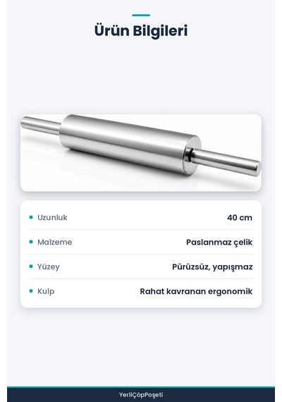 Çelik Oklava - 40 Cm