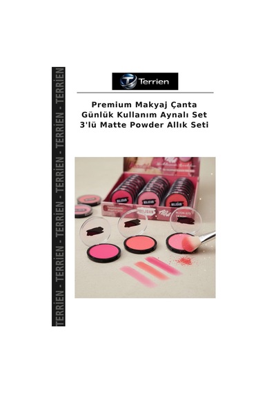 Premium Makyaj Çanta Günlük Kullanım Aynalı Set 3'lü Matte Powder Allık Seti Çok Renkli