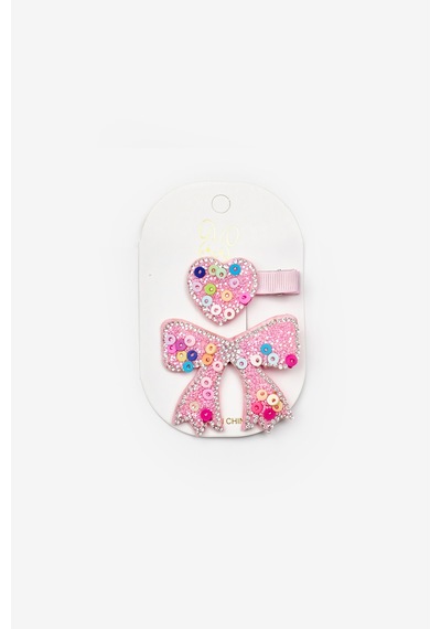 Pembe Kalp Ve Fiyonk Figürlü Kız Çocuk 2'li Toka Set Pembe