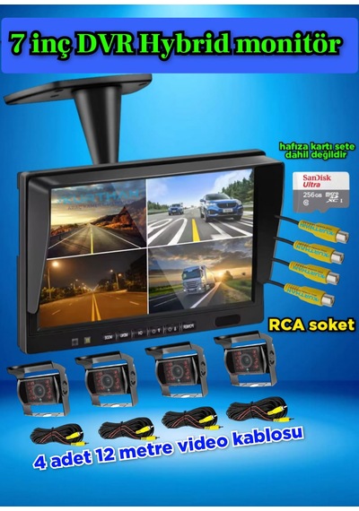 7 İnç Dvr Ekran 4 Adet Metal Kasa Ledli Kamera Seti 12 24 Volt