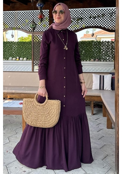 Rabia Şamlı Süreyya Gömlek Elbise Mürdüm Normal