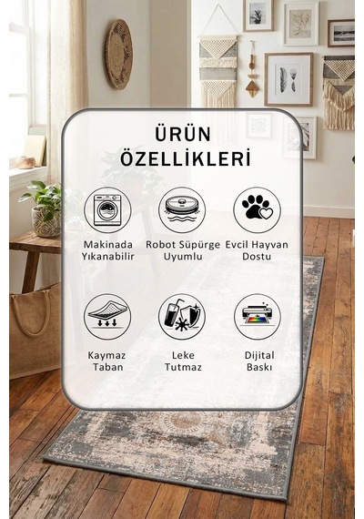 Kirman Krem Yıkanabilir Yolluk