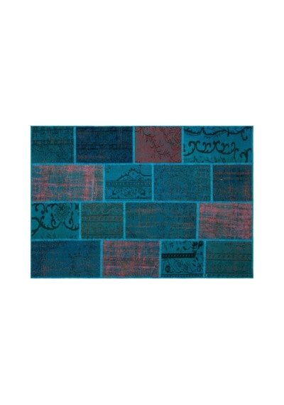 El Dokuması Patchwork Vintage Yün-pamuk Turkuaz Halı 26520 160 X 230 Cm