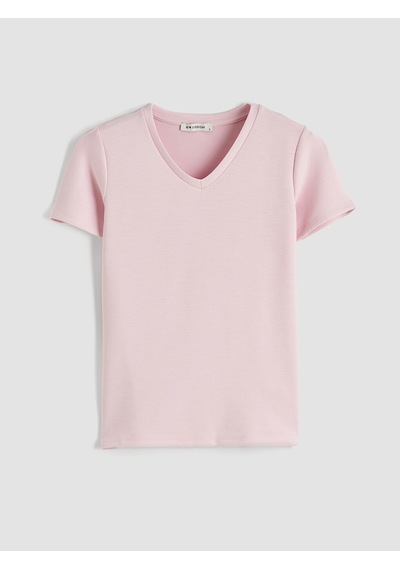 Lcwaıkıkı Basic Pembe V Yaka Soft Touch Kadın Tişört