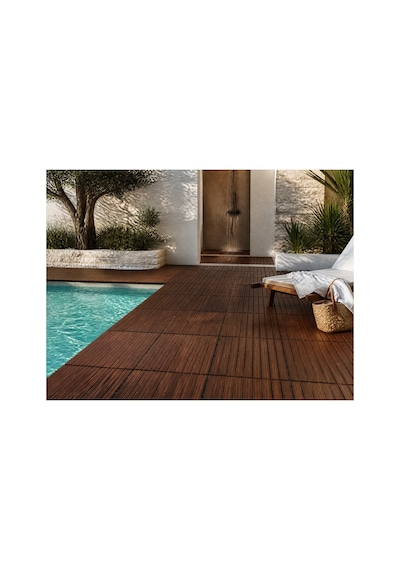 %100 Akasya Ahşap Deck Karo 50x50 Cm Geçmeli Click Sistem 1 Koli 4 Adet 1 M² Balkon Teras Bahçe Havuz Banyo