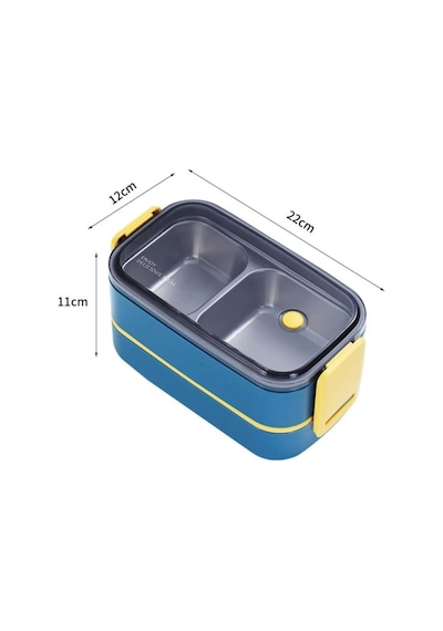 Vagonlife Bento 1400ml Lunchbox İki Katlı 2 Bölmeli Çelik Sefer Tası Yemek Kutusu Lacivert-sarı Diğer
