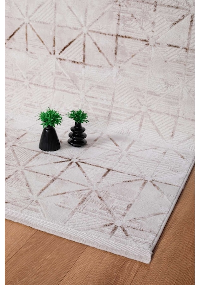Voyage %100 Akrilik Yumuşak Dokulu Halı Kilim Salon Mutfak Koridor Yolluk Dokuma Makine Halısı Ac-215 Vizon