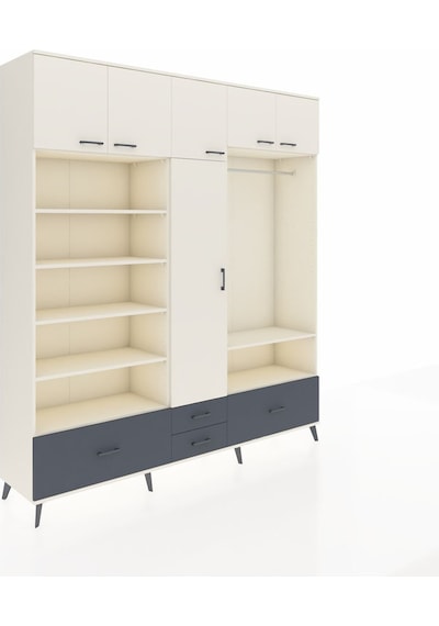 Hyperion Dolap 18 Raflı 4 Çekmeceli Tek Askılı 220x44x243 Aytaşı-aytaşı/antrasit Çok Renkli