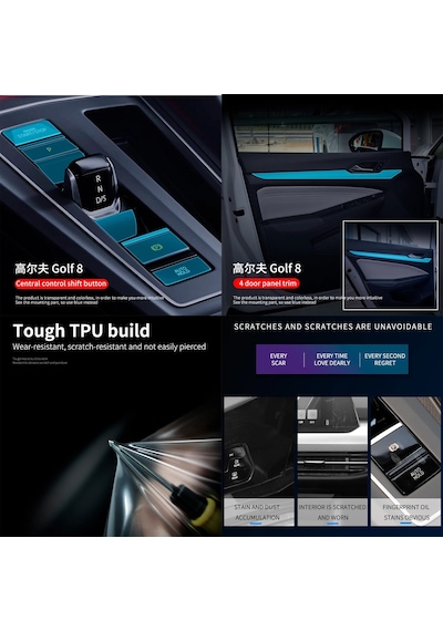 Novstrap Vw Golf 8 İle Uyumlu Trim Ve Ekran Koruyucu Film 18 Parça Şeffaf Araç İçi Ppf Kaplama Seti