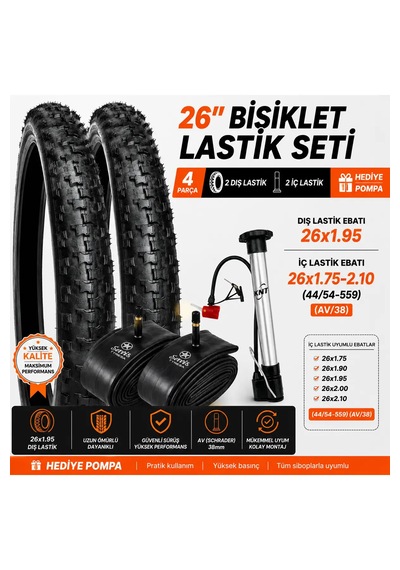 26x1.95 Bisiklet Dış Lastik Ve 26x1.75-2.10 İç Lastik Seti 2 Dış + 2 İç Lastik Av38