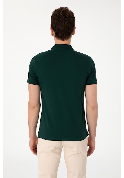 U.S. Polo Assn. Erkek Slim Fit Polo Yaka Koyu Yeşil Basic Tişört 50298011-VR079