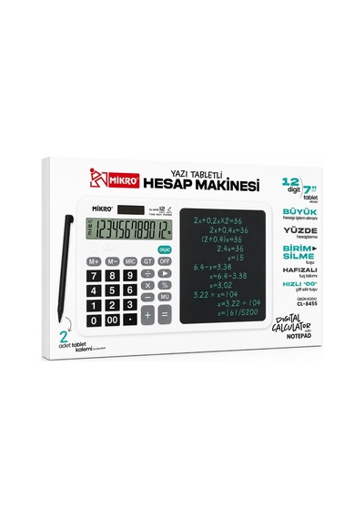 Dordoi Mikro Cl-8455 Yazı Tabletli Hesap Makinesi Beyaz 12 Haneli, 7 İnç Dijital Notepad Çok Renkli