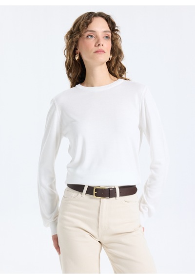 Limon Ekru Kadın Bisiklet Yaka Slim Fit Kazak Ml5wl-kzk-9002