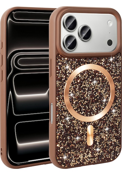 Apple Uyumlu iPhone 17 Pro Max Kılıf Pırlanta Tasarımlı M-safe Şarj Özellikli Mozaik Silikon Kılıf Desert Titanyum