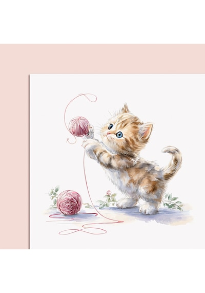 2027 Sevimli Yavru Kedili Masa Takvimi Doğal Ahşap Tabanlı Takvim Pastel Pembe Kedi İllüstrasyon