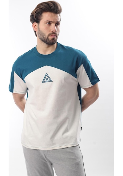 Madmext Petrol Mavisi Overfit Garnili Erkek T-shirt E7104 Petrol Mavisi