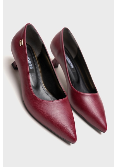 Alewomen Bordo Deri 5 Cm Alçak Topuk Doss Sivri Burun Stiletto Kadın Ayakkabı Bordo