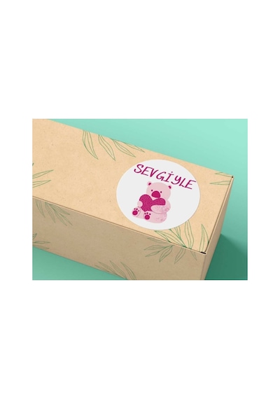 Pembe Renk Sevgiyle 3 Etiketi Yuvarlak Mat Stıcker 4 Cm 40 Adet Çok Renkli