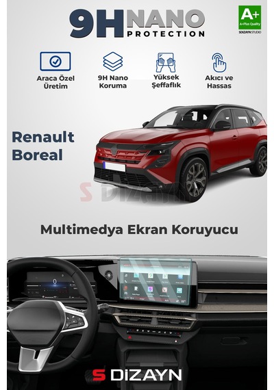S-dizayn Renault Boreal 9h Nano Multimedya Ekran Koruyucu Parlak 2025 Üzeri A+ Kalite