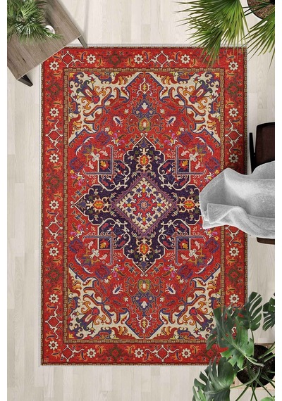 Yıkanabilir Kaymaz Taban Dijital Baskılı Halı Ve Yolluk Leke Tutmaz Salon & Mutfak Halısı - 0609 Bordo