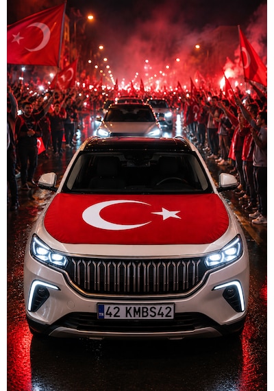 Türkiye Kaput Bayrağı 130x160 Cm - Universal Lastikli Araç Kaput Bayrağı Oto Türk Bayrağı Araç Süsü