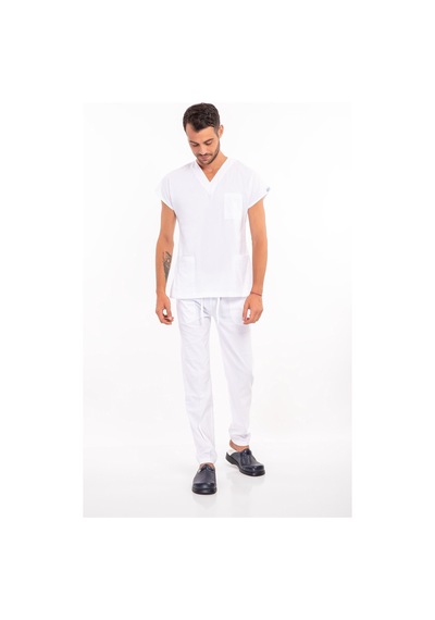 Unisex Beyaz Likralı Erkek Scrubs Cerrahi Üniforma Doktor Hemşire Üniforma Takımı Beyaz Beyaz