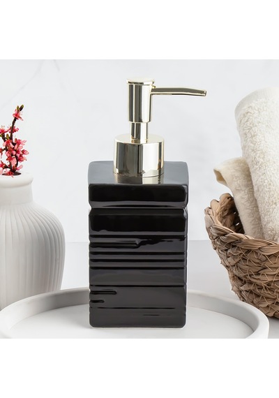 3206 Seramik Sıvı Sabunluk - Tezgah Üstü Banyo Mutfak Lavabo Sabunluğu - 275 Cc Siyah 000 Açık Krem
