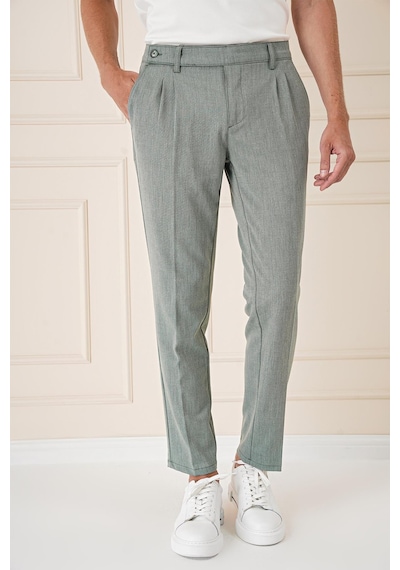 Efor Comfort Fit Çift Pileli Dokulu Esnek Pamuk Yeşil Pantolon P 1158 Yeşil