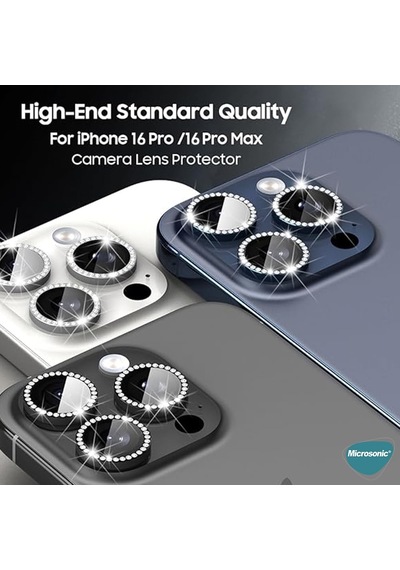 Apple İphone 16 Pro Tekli Diamond Taşlı Kamera Koruma Camı Siyah İphone 16 Pro İle Uyumlu Kamera Koruyucu Film - Siyah