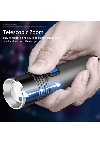 Ht-015 Mini Profesyonel Ultra Güçlü T6 Led Zoom'lu El Feneri 350 Siyah