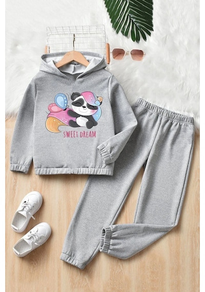 Uyguntarz Çocuk Sweet Dream Panda Eşofman Takımı Gri