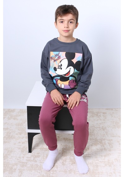 Hçm Erkek Çocuk Eşofman Takımı Mickey Mouse Baskılı Ribanalı F4 Vişne Çürüğü