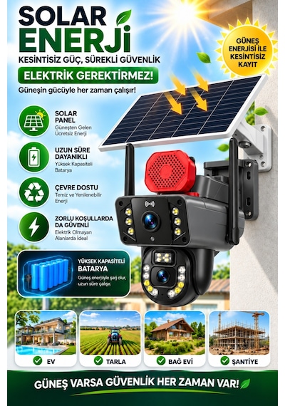 Pro 10mp 4g Solar Güvenlik Kamerası Sim Kartlı Ptz Renkli Gece Görüş Ip66 1 Yıl 60gb İnternet Hediye