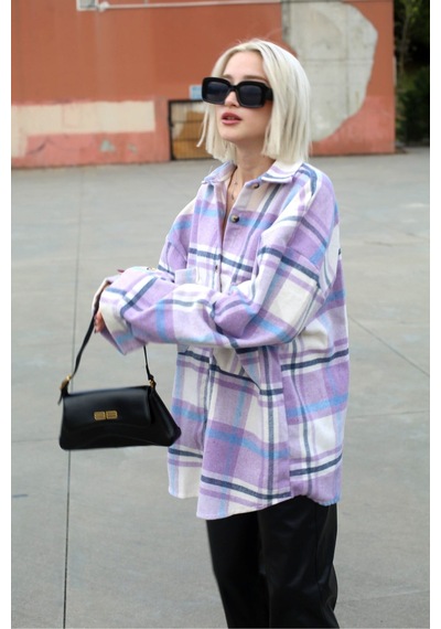 Madmext Lila Oversize Kadın Oduncu Gömlek Mg1589