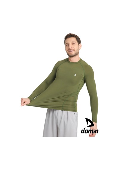 Hnc Sport Erkek Uzun Kol Yeşil Olive Fit Toparlayıcı Compression Spor Body Tshirt