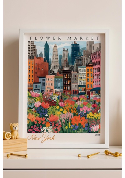New York Amerika Çerçeveli Tablo Seyahat Severlere Salon Ve Ofis İçin Estetik Duvar Dekoru Travel Flower Market