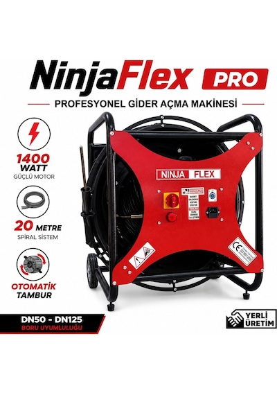 Ninjaflex Pro Profesyonel Gider Açma Makinesi 20 Metre Otomatik Tamburlu 1400 Watt El Kumandalı