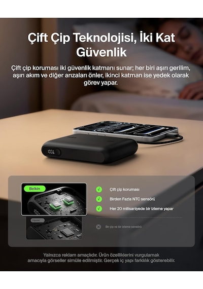 Belkin Bpb029hqbk Ultracharge 10000mah 45w Dahili Usb-c Kablolu Dijital Göstergeli Powerbank - Siyah