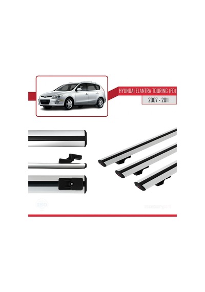 Hyundai Elantra Touring Fd 2007-2011 Arası İle Uyumlu Basic Model Ara Atkı Tavan Barı Gri 3 Adet