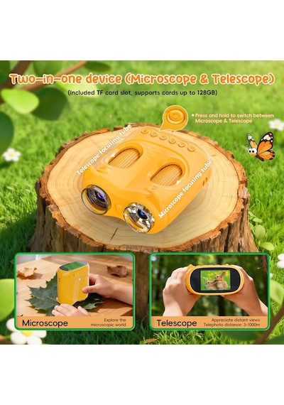 Tr 2'si 1 Arada Çocuk Mikroskop Teleskopu, Çocuklar İçin 2 İnç 1000x Dijital Mikroskop, Çocuklar İçin Hd Taşınab