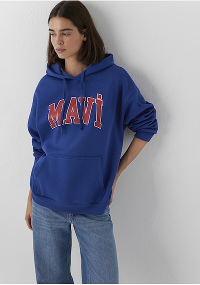 Mavı Logo Kapüsonlu Sweatshırt Derin Lac Mavi