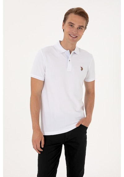 U.S. Polo Assn. Erkek Slim Fit Polo Yaka Beyaz Basic Tişört 50310669-VR013