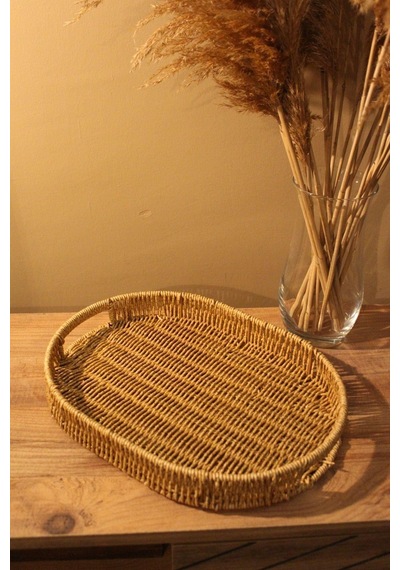 Hasır Rattan Sunum Tepsi Orta Boy Organizer Oval Diğer